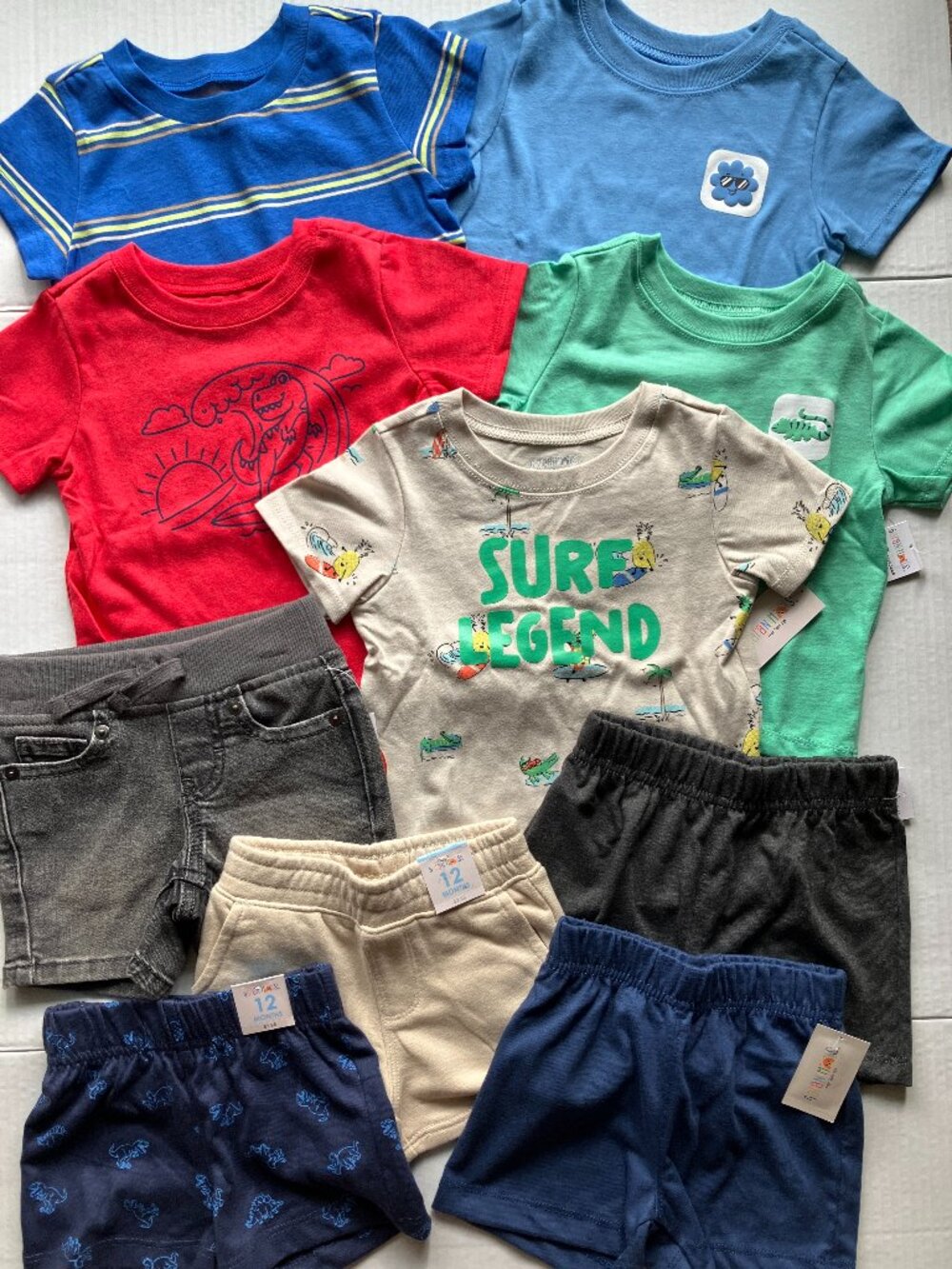 12 month Garanimals & Wonder Nation 10 Piece T-Shirts & Pull-On Shorts Bundle
